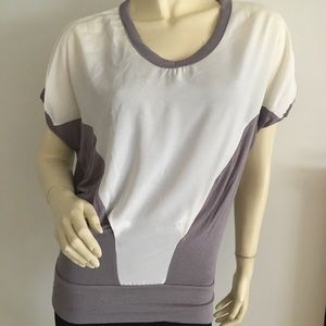 Purple and white cap sleeve blouse